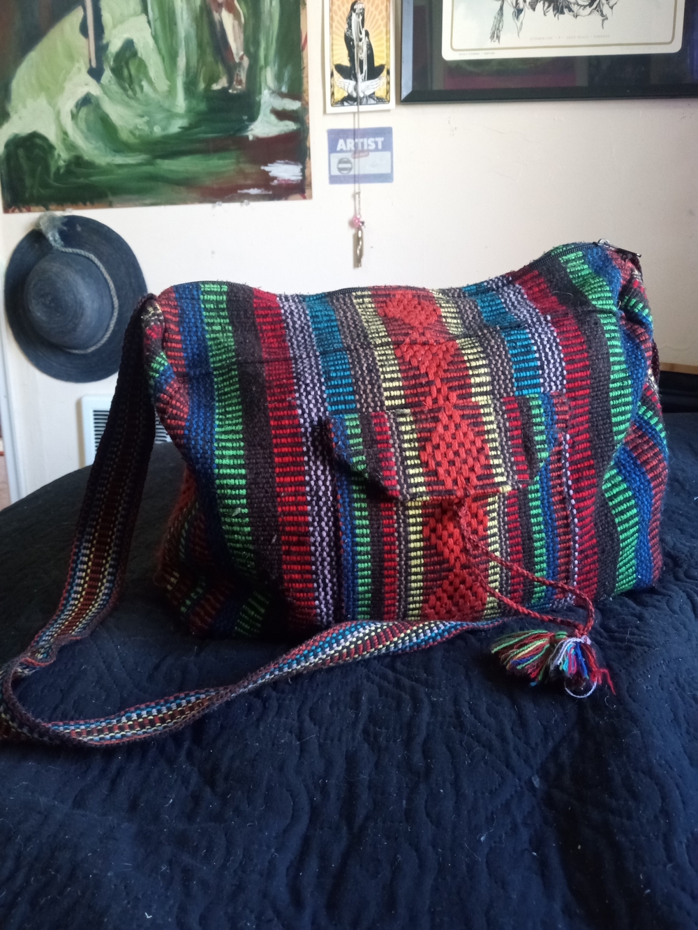 Handwoven Multicolor Striped Shoulder Bag - Artisan Style